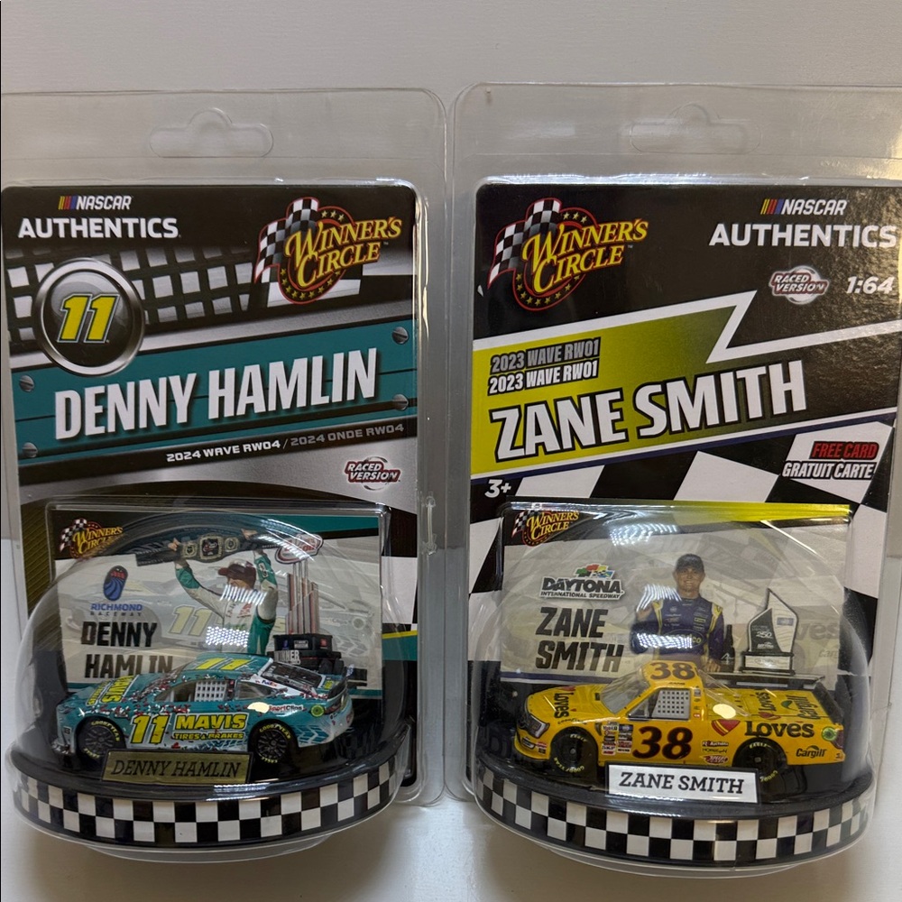 Denny Hamlin and Zane Smith Toy Cars - Blue and Yellow